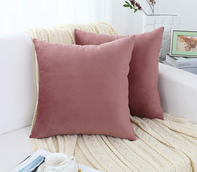 Jeneoo Velvet Throw Pillow Covers 18x18 Inch 2 Pack, Super Soft Thick Decorative Square Cushion Cases for Sofa Couch Bedroom Car, Dusty Rose - Image 2